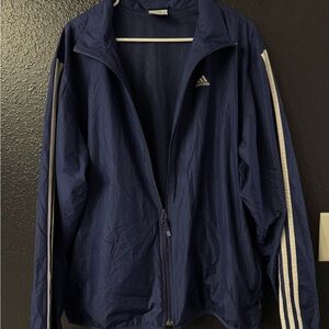 adidas Navy and White Zip-Front Track Jacket